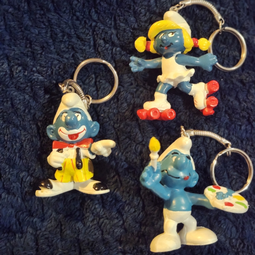Vintage Smurfs 1970s Keychain Set - 3-Pack
